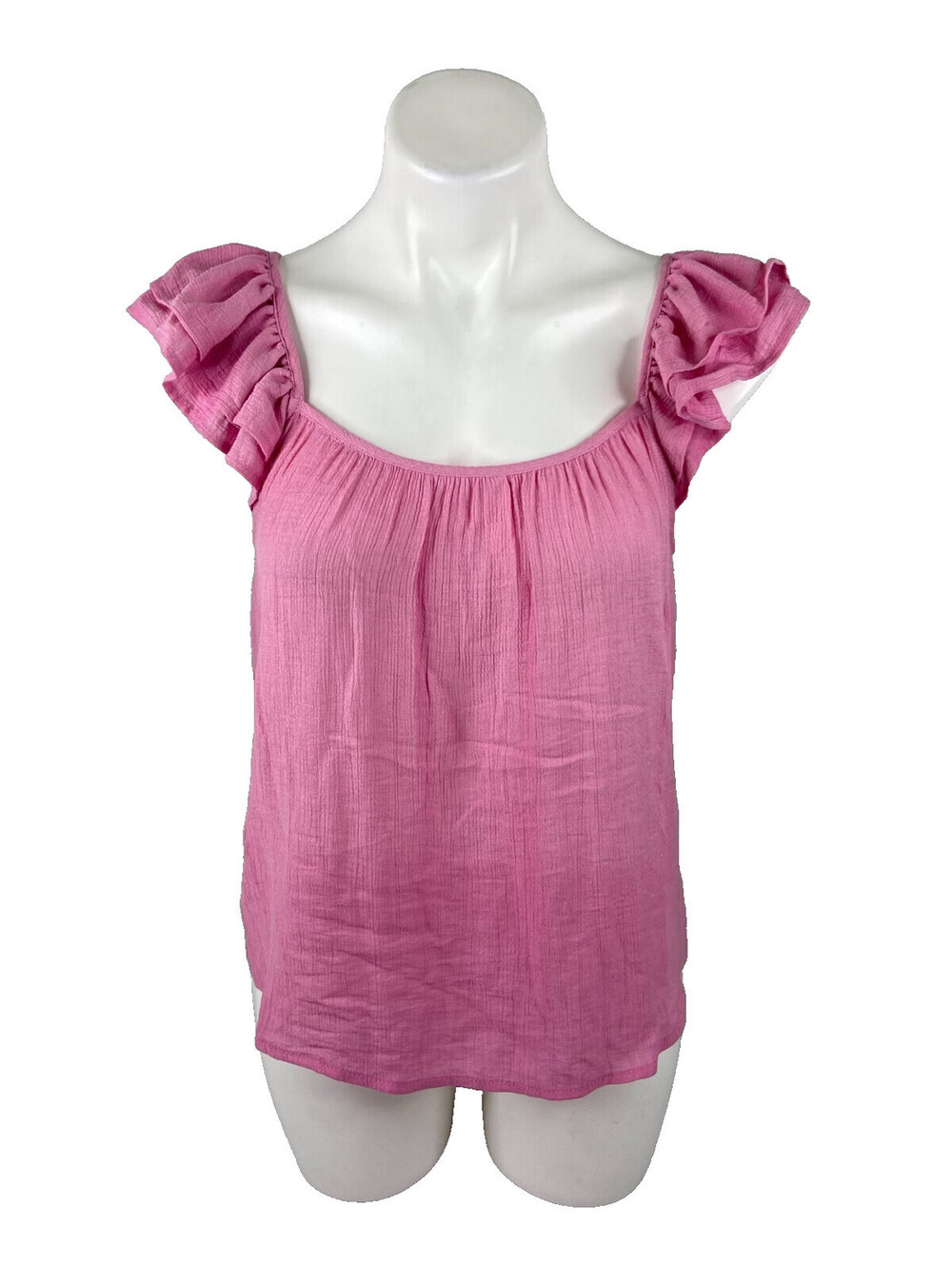 Mine Women Small Pink Babydoll Top Ruffle Sleeve Lightweight Summer Beach